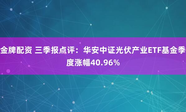 金牌配资 三季报点评：华安中证光伏产业ETF基金季度涨幅40.96%